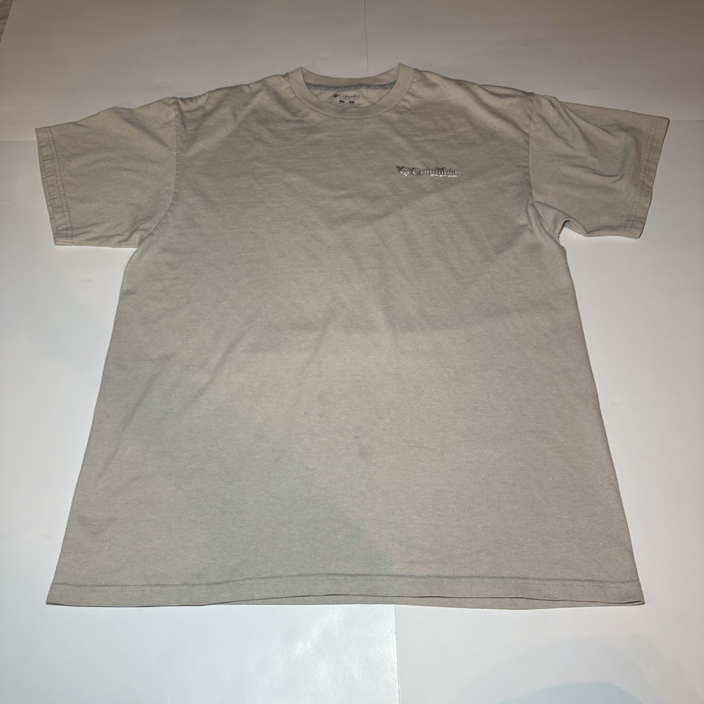 Columbia‎ PFG Fishing Shirt Mens Large Beige Short Sleeve Logo Tee